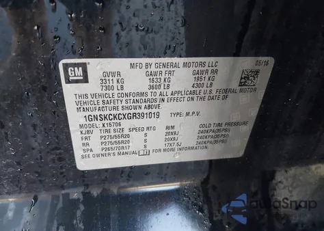 2016 Chevrolet Tahoe Ltz from USA, damaged, VIN 1GNSKCKCXGR391019